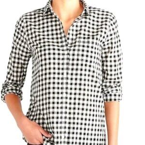 J. Crew Black and White Gingham Plaid Long Sleeve Women's Shirt Size 00 NWOT